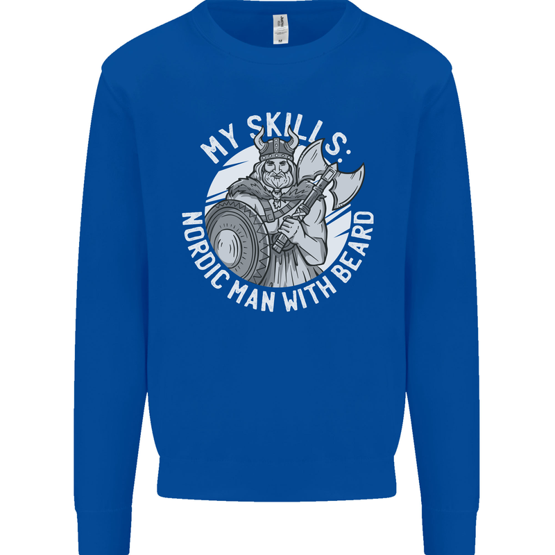 Nordic Man With Beard Funny Viking Kids Sweatshirt Jumper Royal Blue