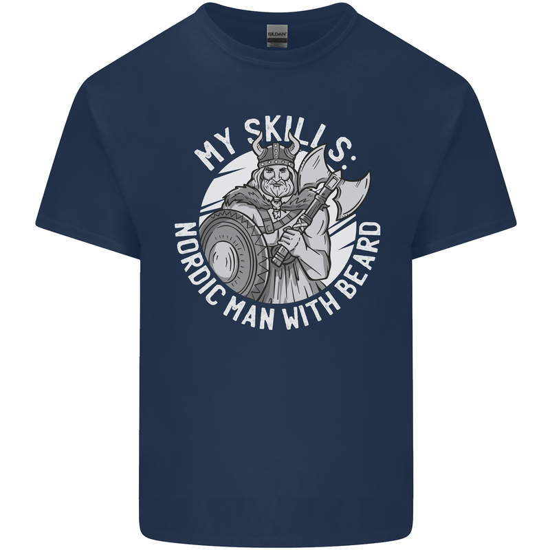 Nordic Man With Beard Funny Viking Kids T-Shirt Childrens Navy Blue