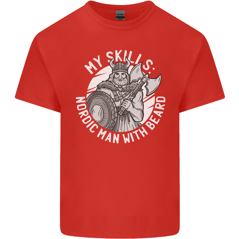 Nordic Man With Beard Funny Viking Kids T-Shirt Childrens Red
