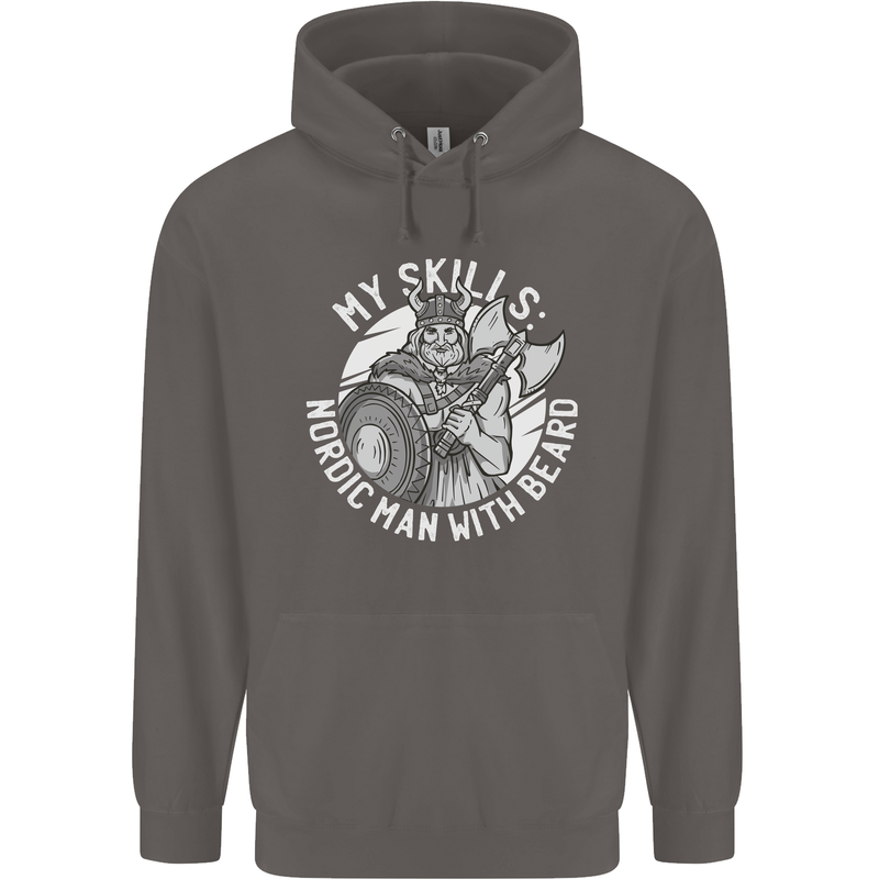 Nordic Man With Beard Funny Viking Mens 80% Cotton Hoodie Charcoal