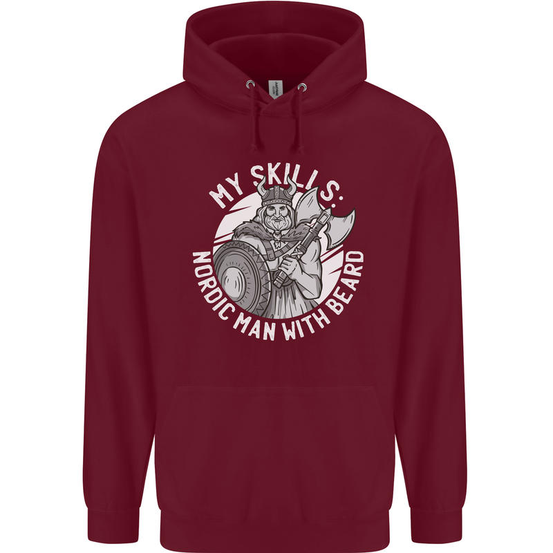 Nordic Man With Beard Funny Viking Mens 80% Cotton Hoodie Maroon