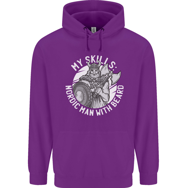 Nordic Man With Beard Funny Viking Mens 80% Cotton Hoodie Purple