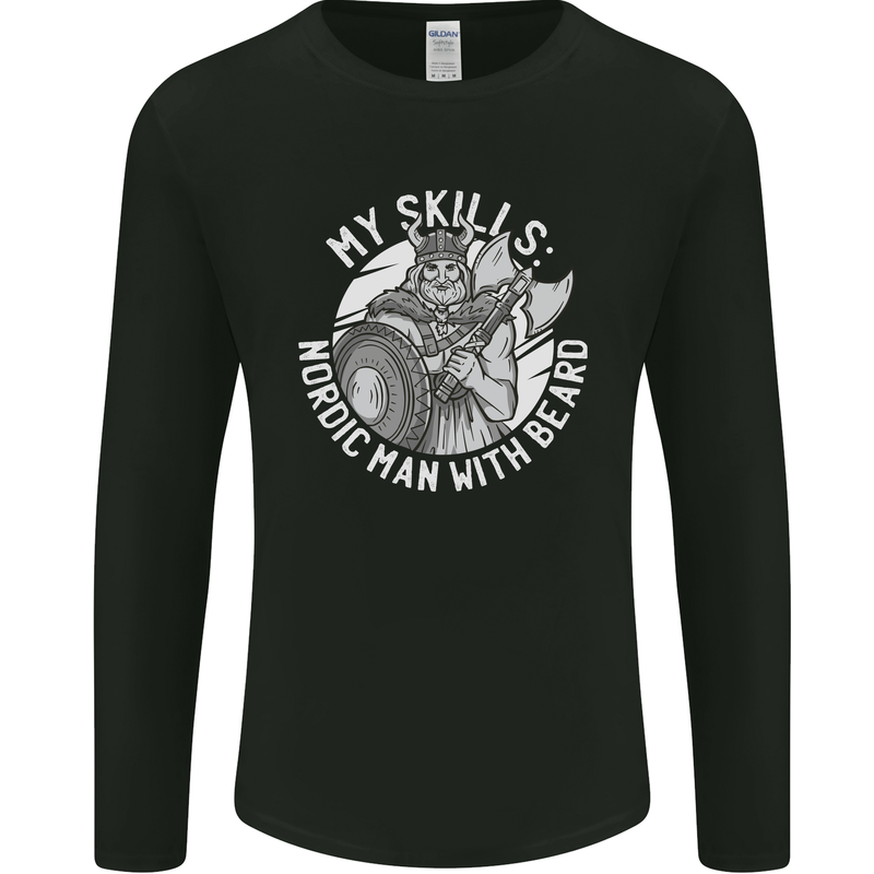 Nordic Man With Beard Funny Viking Mens Long Sleeve T-Shirt Black