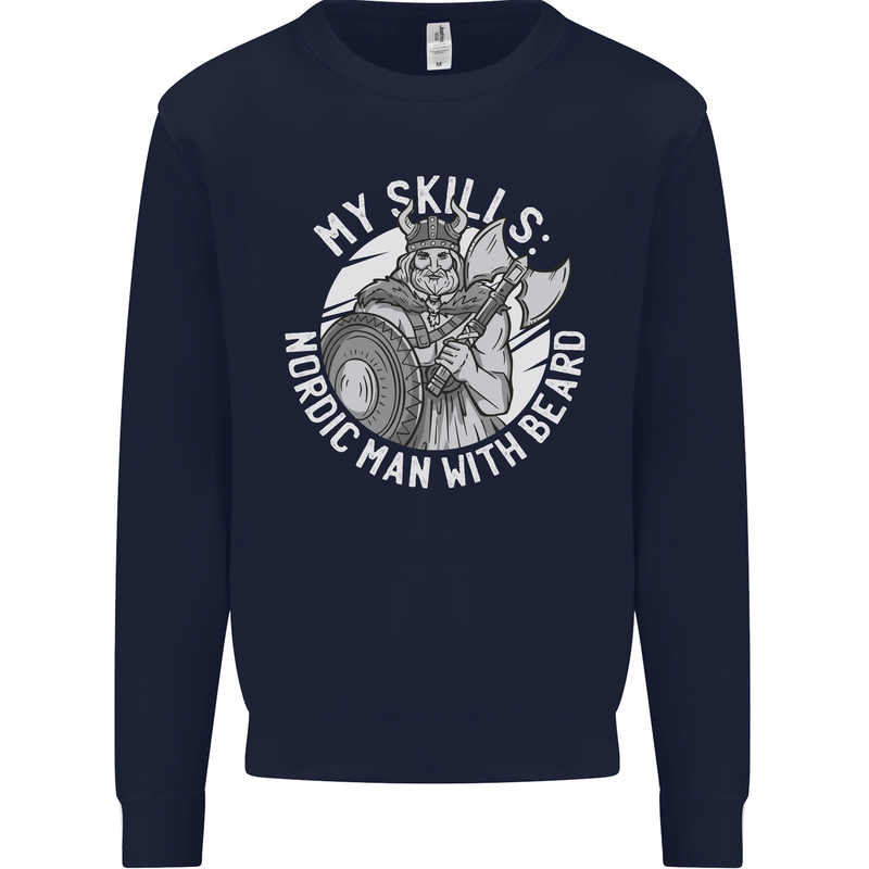 Nordic Man With Beard Funny Viking Mens Sweatshirt Jumper Navy Blue
