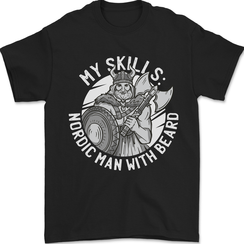 Nordic Man With Beard Funny Viking Mens T-Shirt 100% Cotton Black