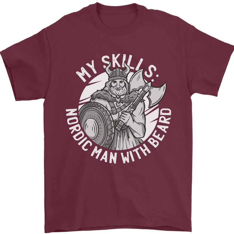 Nordic Man With Beard Funny Viking Mens T-Shirt 100% Cotton Maroon