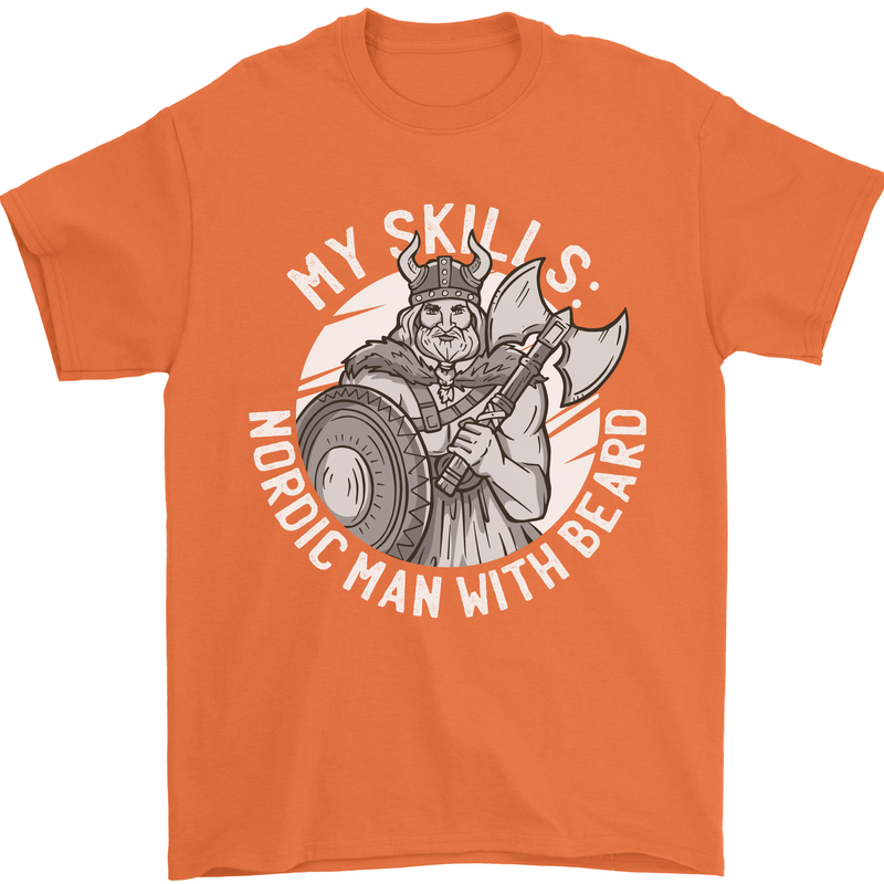 Nordic Man With Beard Funny Viking Mens T-Shirt 100% Cotton Orange