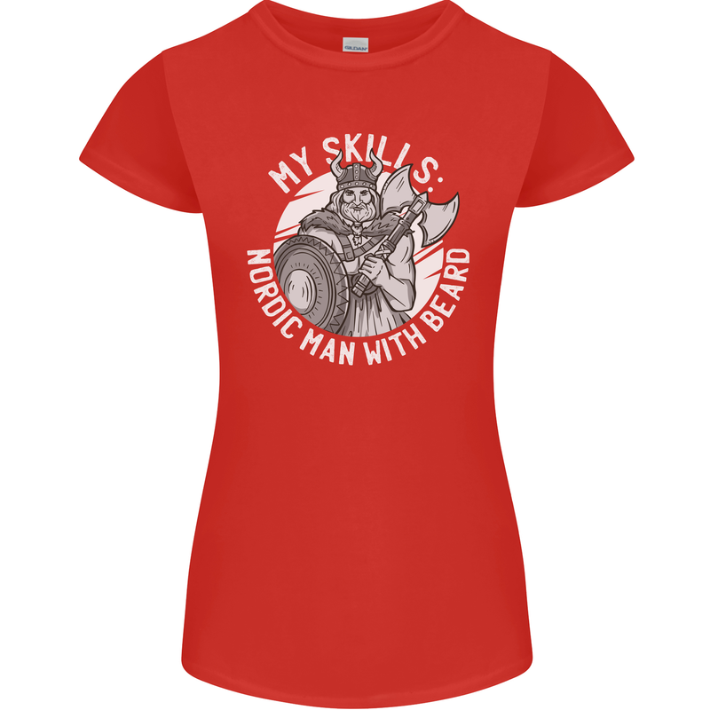 Nordic Man With Beard Funny Viking Womens Petite Cut T-Shirt Red