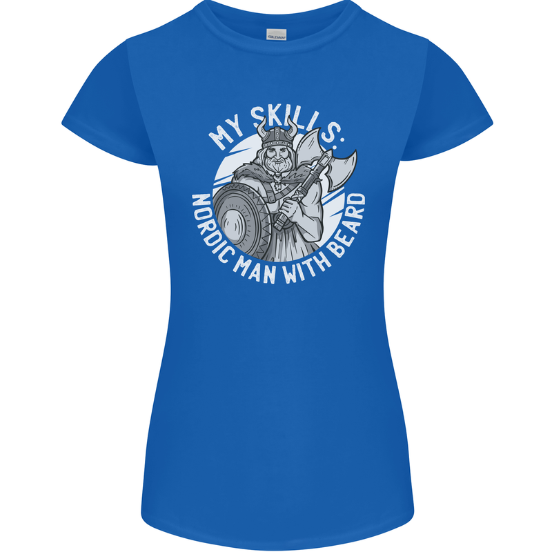 Nordic Man With Beard Funny Viking Womens Petite Cut T-Shirt Royal Blue