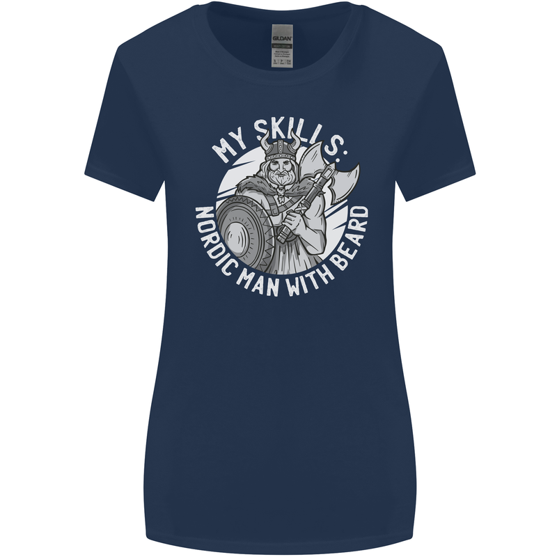Nordic Man With Beard Funny Viking Womens Wider Cut T-Shirt Navy Blue
