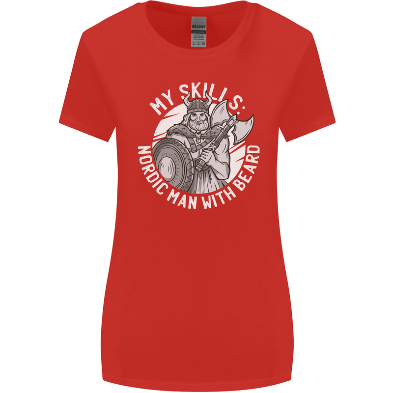 Nordic Man With Beard Funny Viking Womens Wider Cut T-Shirt Red
