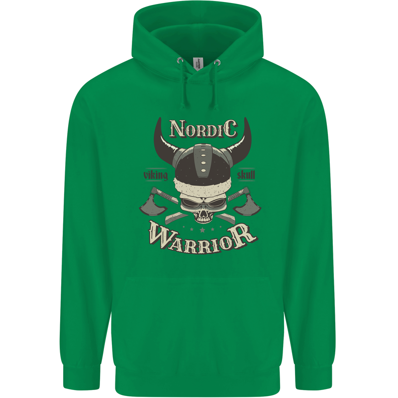 Nordic Warrior Viking Skull Childrens Kids Hoodie Irish Green
