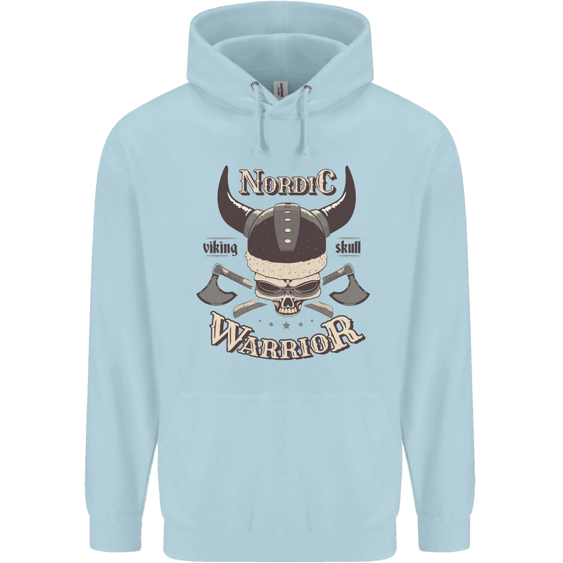 Nordic Warrior Viking Skull Childrens Kids Hoodie Light Blue