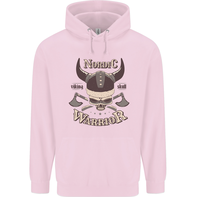Nordic Warrior Viking Skull Childrens Kids Hoodie Light Pink