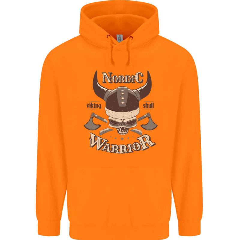 Nordic Warrior Viking Skull Childrens Kids Hoodie Orange