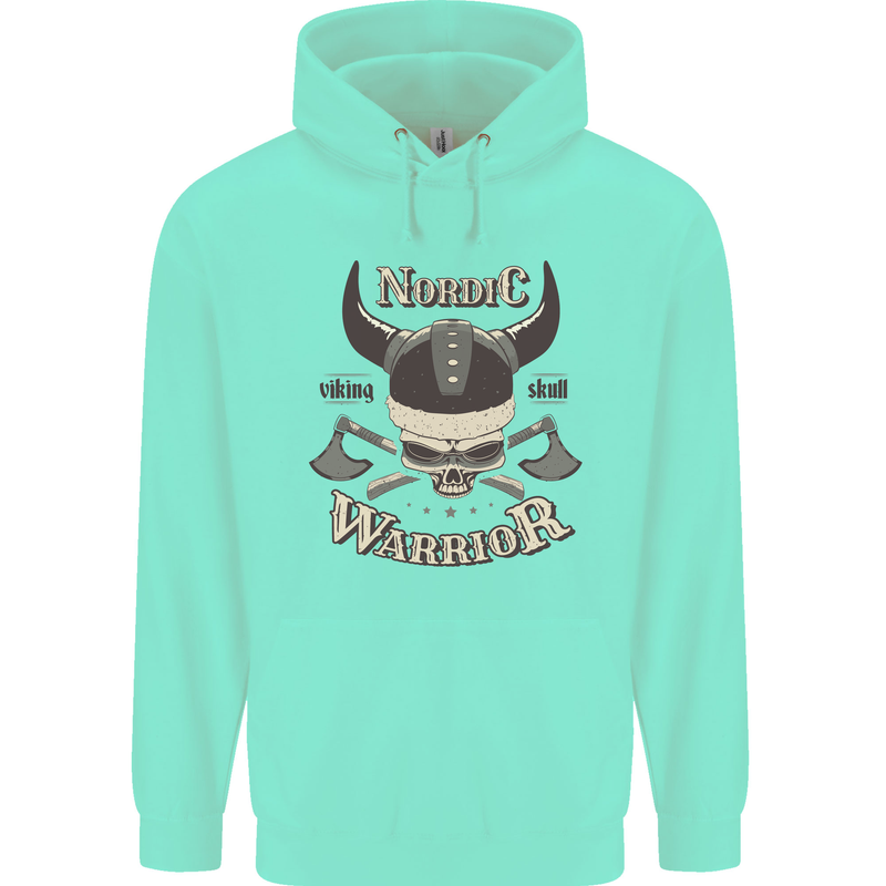 Nordic Warrior Viking Skull Childrens Kids Hoodie Peppermint