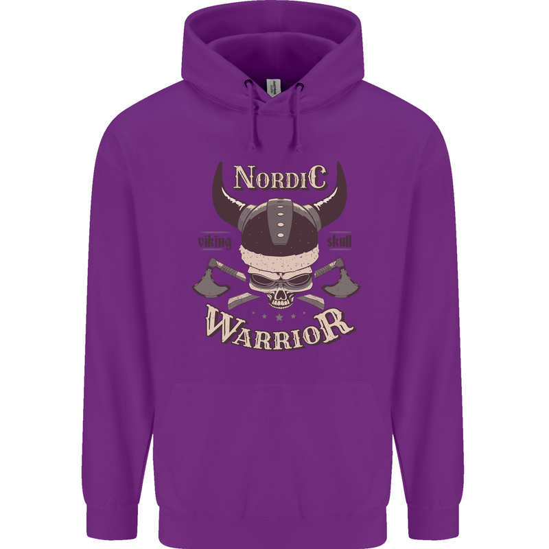 Nordic Warrior Viking Skull Childrens Kids Hoodie Purple