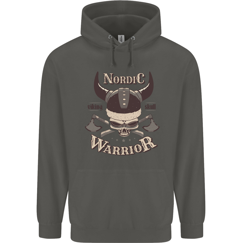 Nordic Warrior Viking Skull Childrens Kids Hoodie Storm Grey