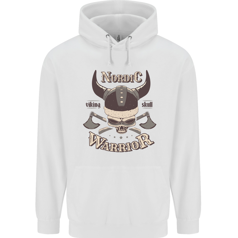 Nordic Warrior Viking Skull Childrens Kids Hoodie White