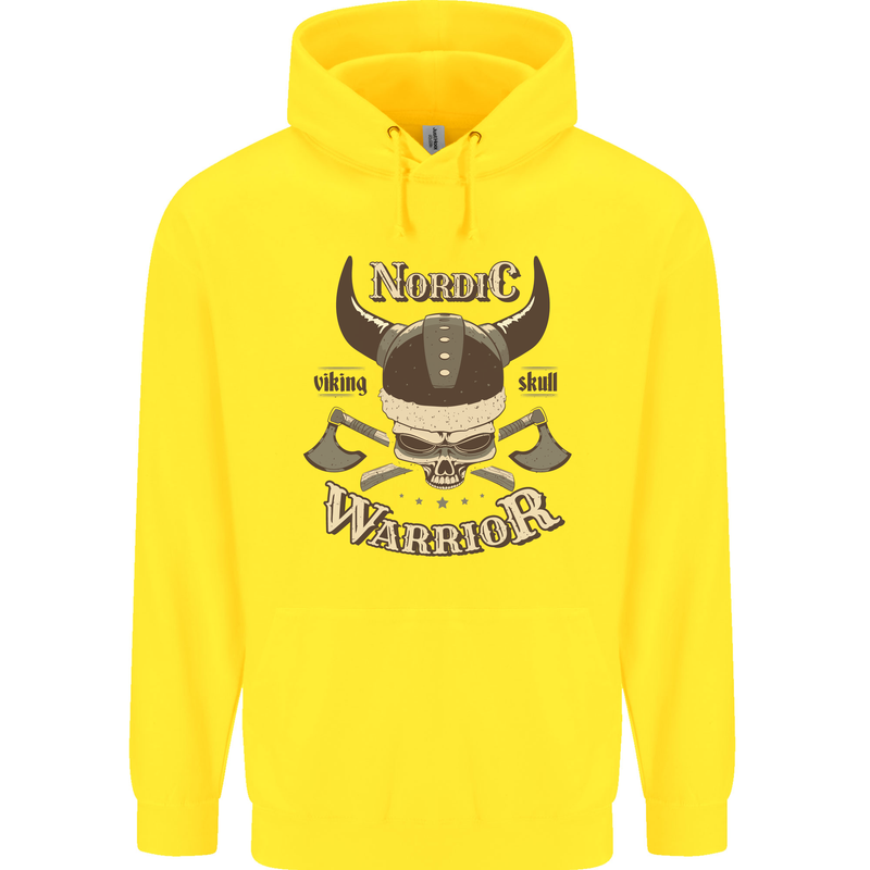 Nordic Warrior Viking Skull Childrens Kids Hoodie Yellow