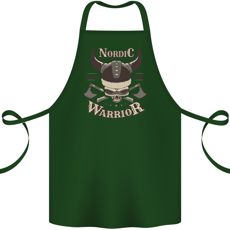 Nordic Warrior Viking Skull Cotton Apron 100% Organic Forest Green
