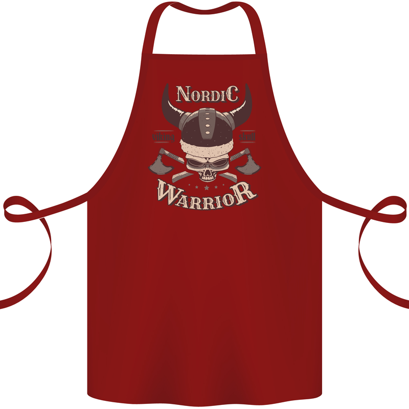 Nordic Warrior Viking Skull Cotton Apron 100% Organic Maroon