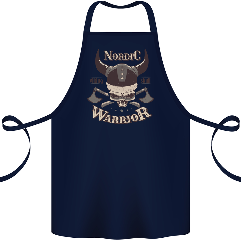 Nordic Warrior Viking Skull Cotton Apron 100% Organic Navy Blue