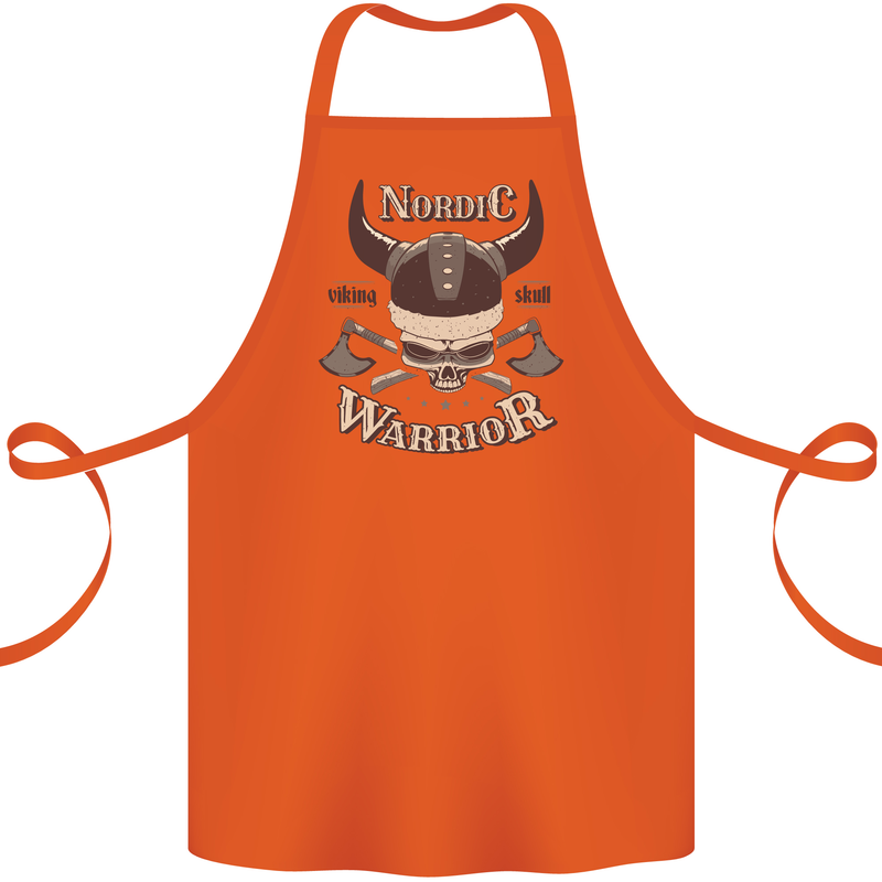 Nordic Warrior Viking Skull Cotton Apron 100% Organic Orange