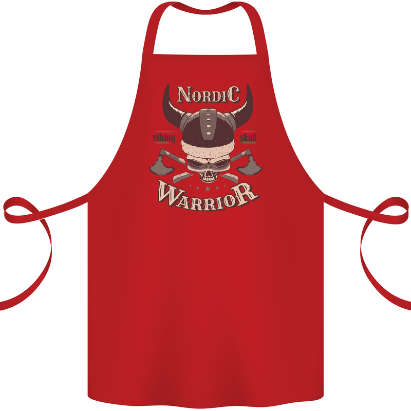 Nordic Warrior Viking Skull Cotton Apron 100% Organic Red