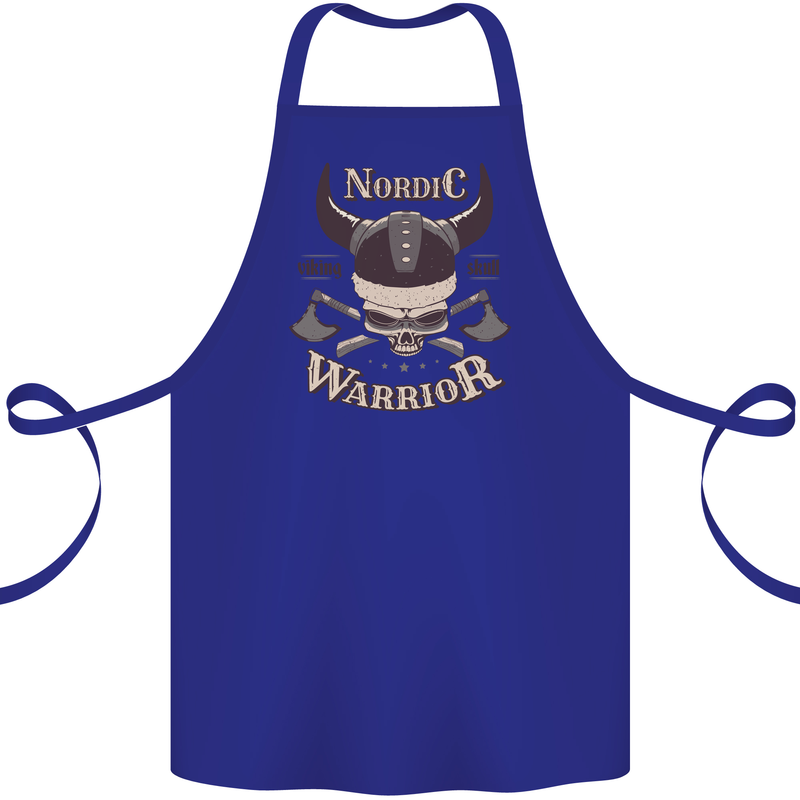 Nordic Warrior Viking Skull Cotton Apron 100% Organic Royal Blue