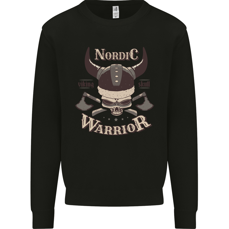 Nordic Warrior Viking Skull Kids Sweatshirt Jumper Black