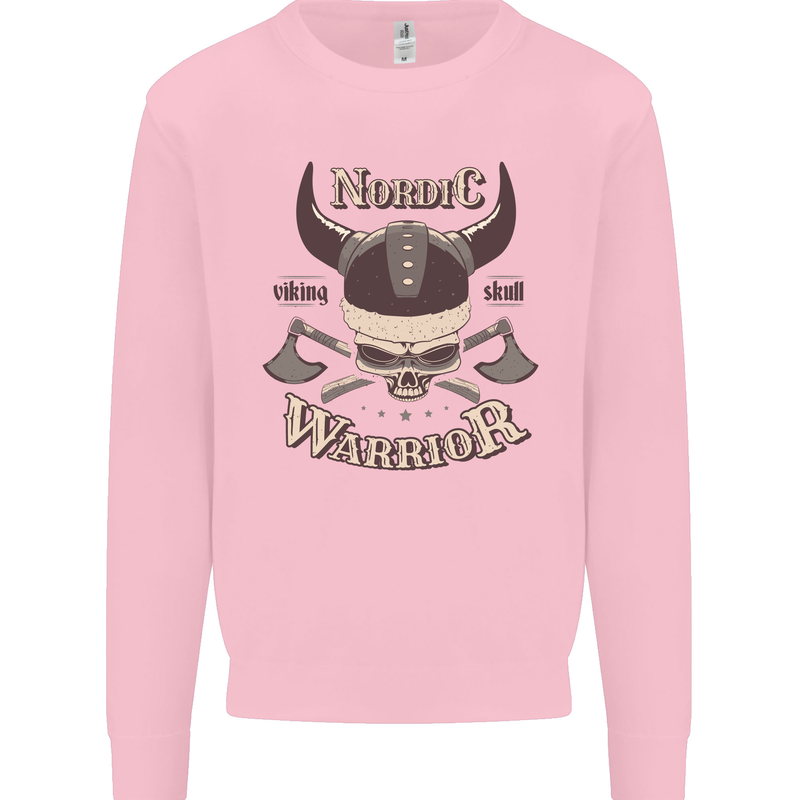 Nordic Warrior Viking Skull Kids Sweatshirt Jumper Light Pink