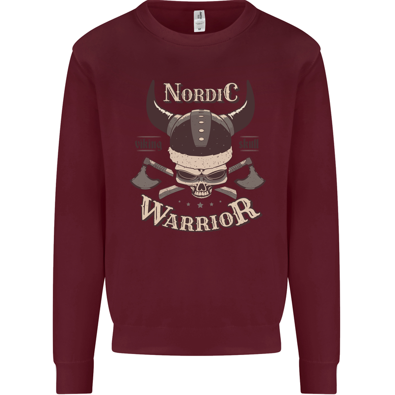 Nordic Warrior Viking Skull Kids Sweatshirt Jumper Maroon