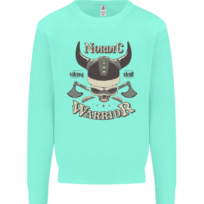 Nordic Warrior Viking Skull Kids Sweatshirt Jumper Peppermint