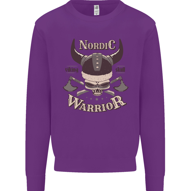Nordic Warrior Viking Skull Kids Sweatshirt Jumper Purple