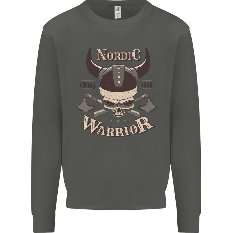Nordic Warrior Viking Skull Kids Sweatshirt Jumper Storm Grey