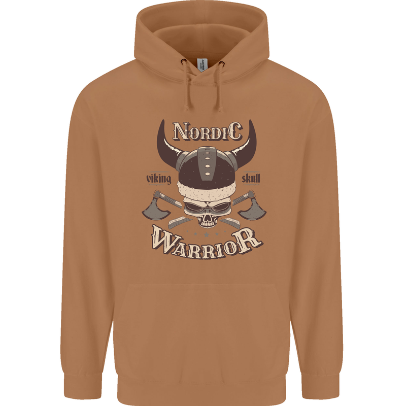 Nordic Warrior Viking Skull Mens 80% Cotton Hoodie Caramel Latte