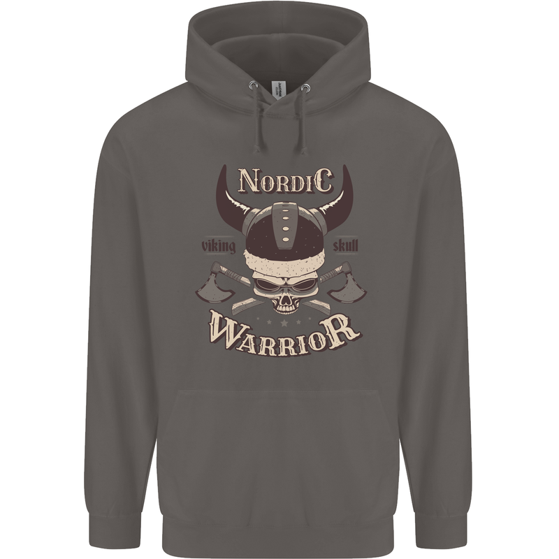 Nordic Warrior Viking Skull Mens 80% Cotton Hoodie Charcoal
