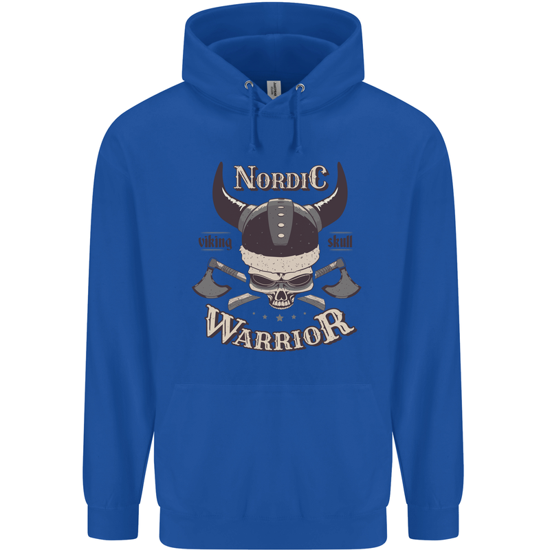 Nordic Warrior Viking Skull Mens 80% Cotton Hoodie Royal Blue