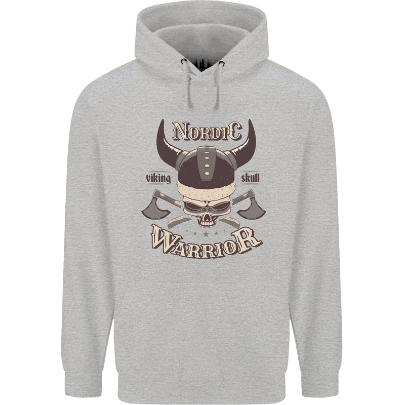 Nordic Warrior Viking Skull Mens 80% Cotton Hoodie Sports Grey