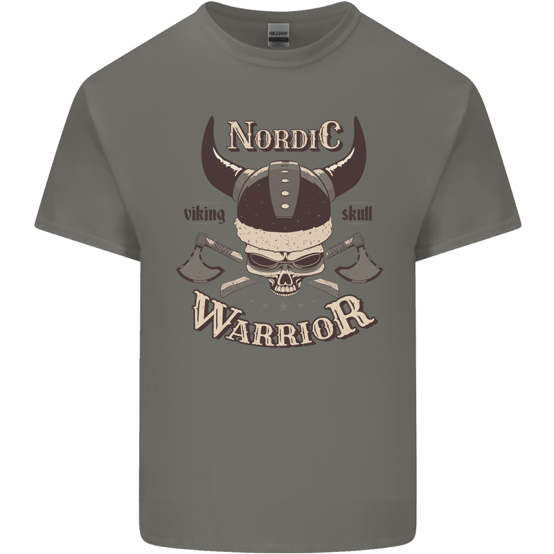 Nordic Warrior Viking Skull Mens Cotton T-Shirt Tee Top Charcoal