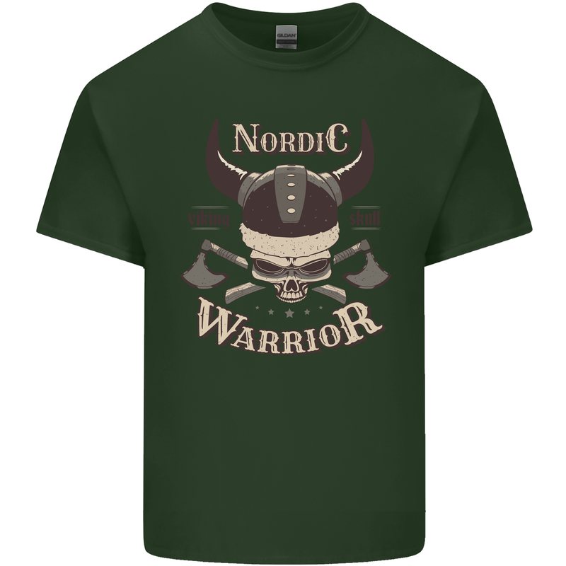 Nordic Warrior Viking Skull Mens Cotton T-Shirt Tee Top Forest Green
