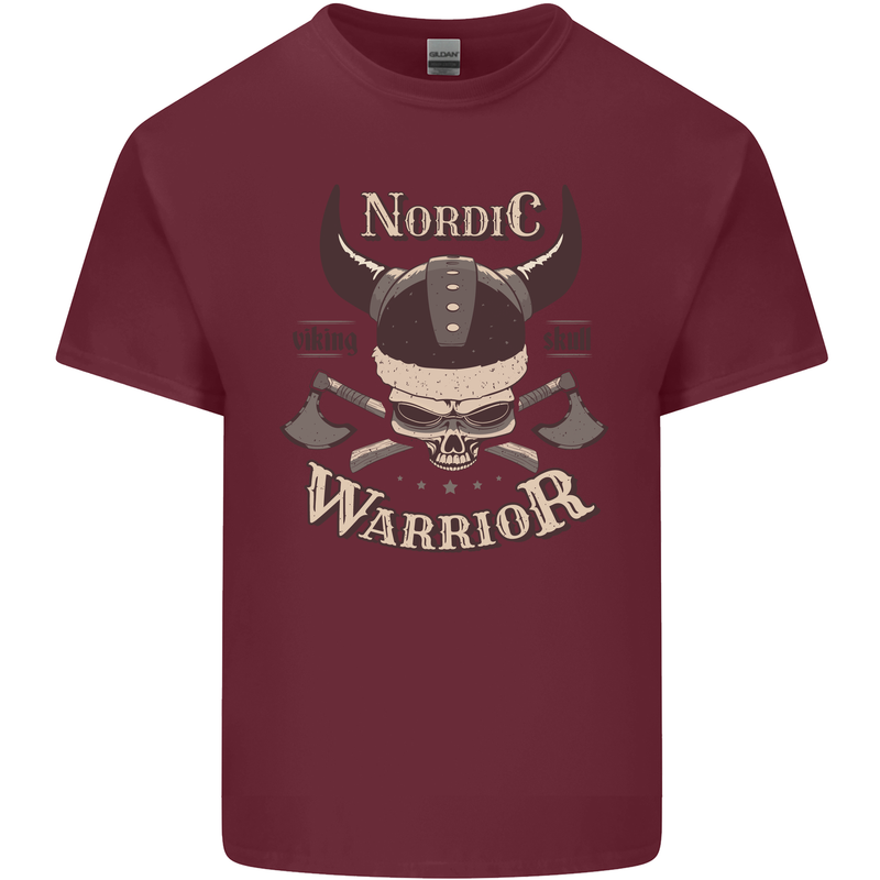Nordic Warrior Viking Skull Mens Cotton T-Shirt Tee Top Maroon