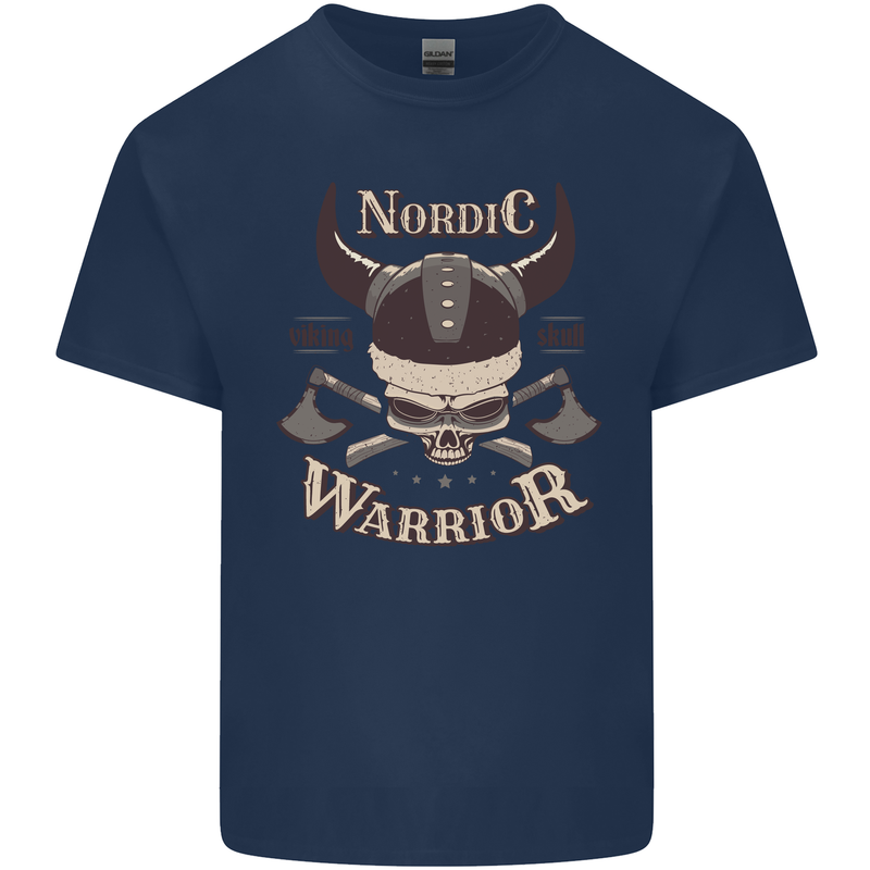 Nordic Warrior Viking Skull Mens Cotton T-Shirt Tee Top Navy Blue