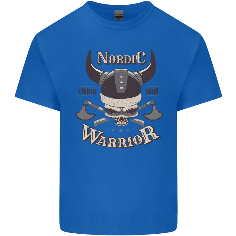 Nordic Warrior Viking Skull Mens Cotton T-Shirt Tee Top Royal Blue