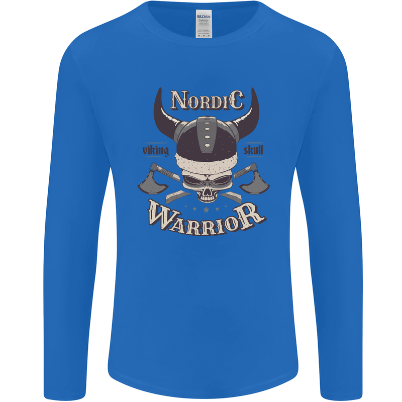 Nordic Warrior Viking Skull Mens Long Sleeve T-Shirt Royal Blue