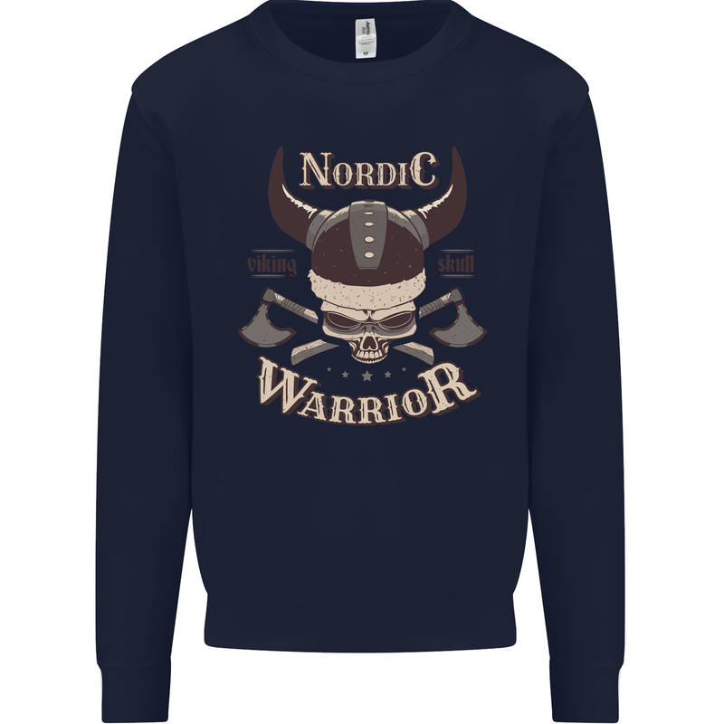Nordic Warrior Viking Skull Mens Sweatshirt Jumper Navy Blue