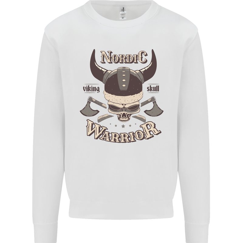 Nordic Warrior Viking Skull Mens Sweatshirt Jumper White