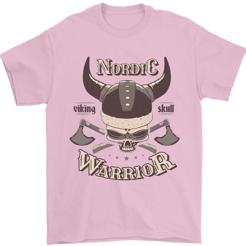 Nordic Warrior Viking Skull Mens T-Shirt 100% Cotton Light Pink