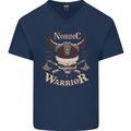 Nordic Warrior Viking Skull Mens V-Neck Cotton T-Shirt Navy Blue